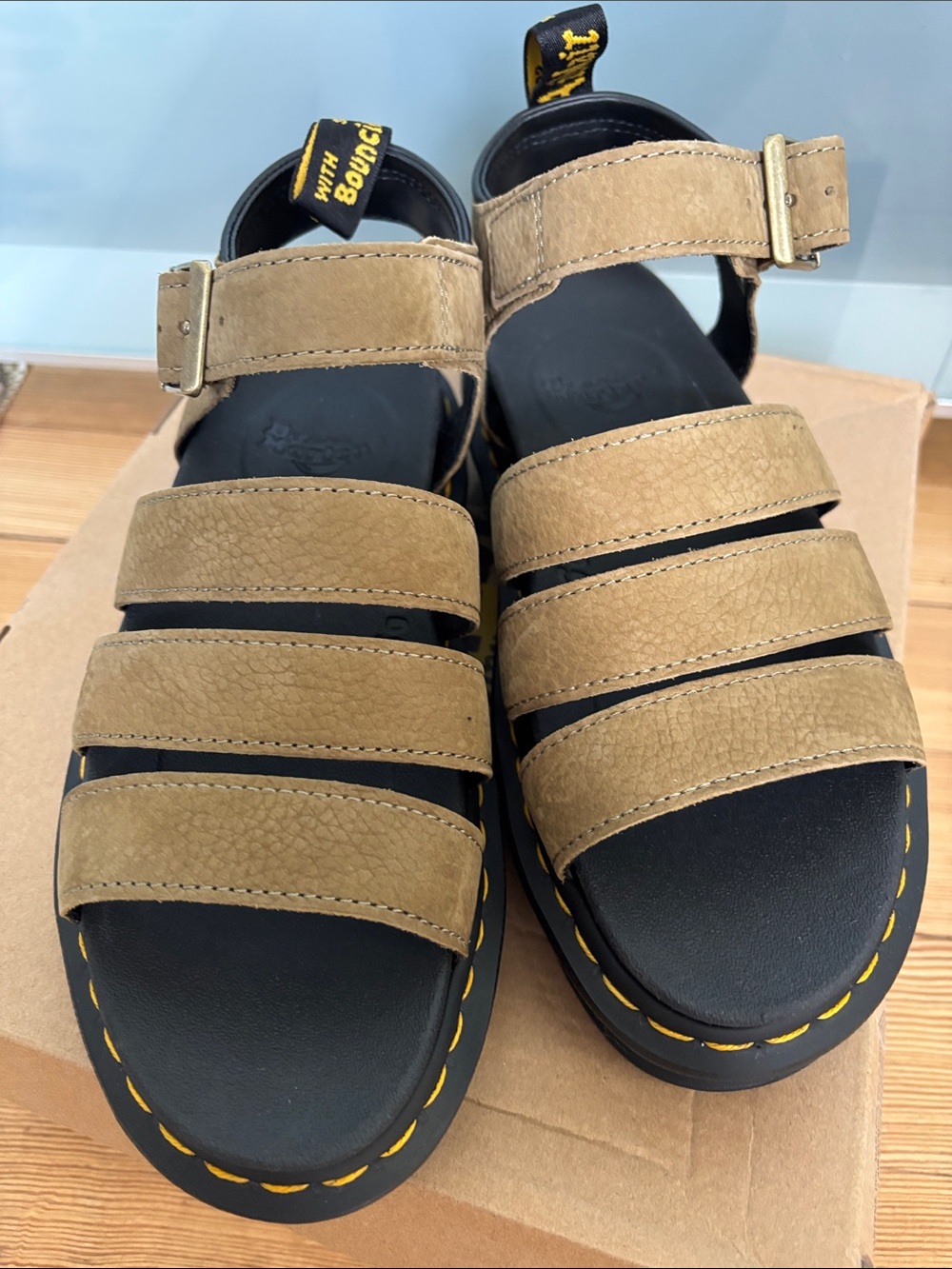 Dr. Martens NWT Blaire Tumbled Nubuck Sandals - Olive Brown with Black Sole - Picture 5 of 6